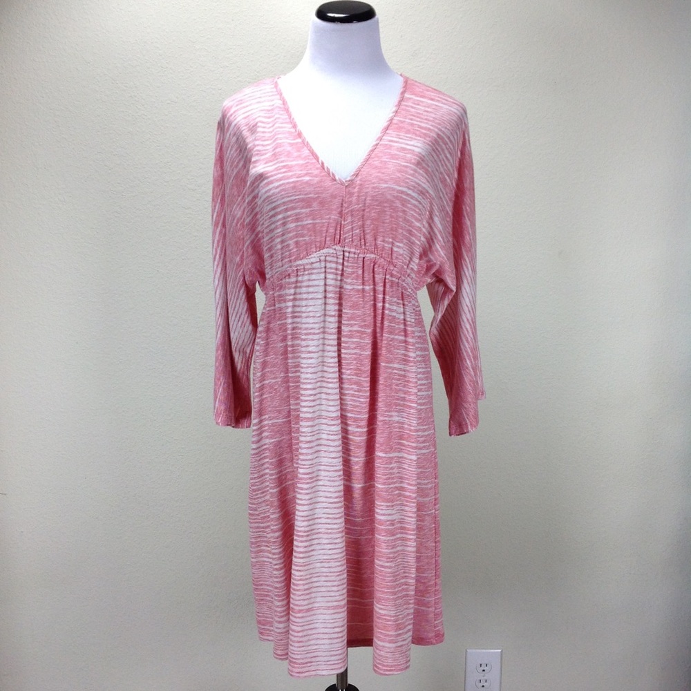 Natori Red & Cream V-Neck Empire Waist Dress - Picture 1 of 8